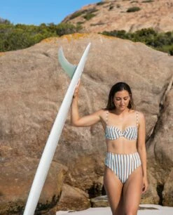 Tropics Stripe High Waist Cheeky Coverage Bikini Bottoms